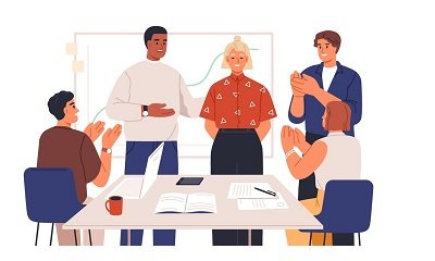 Set,Of,Diverse,Team,Congratulates,Colleague,Vector,Flat,Illustration.,Collection